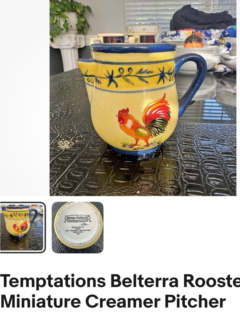 Temp-Tations Yellow & Blue Rooster Mini Creamer